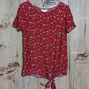 Lauren Conrad Rust Floral Knotted Front Blouse Size XS